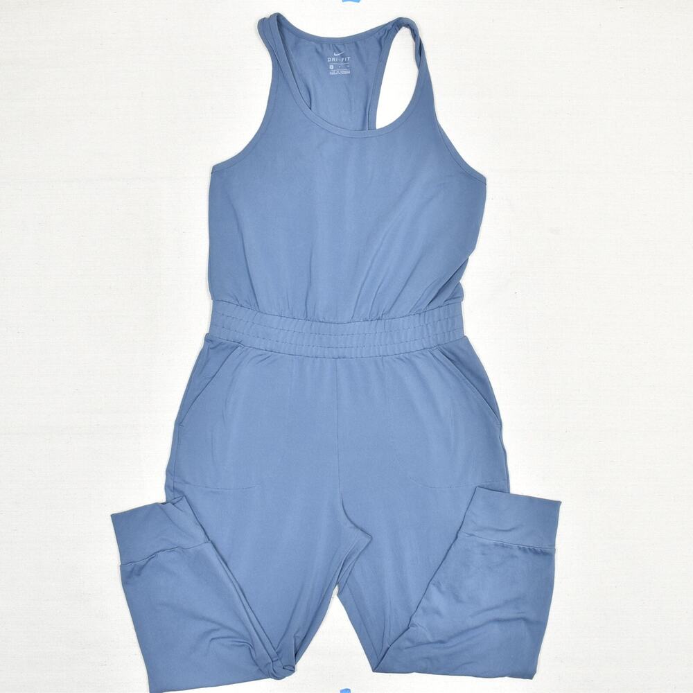 Nike Women's Jogger Jumpsuit Crew Neck Skinny Sleeveless Polyester Blue Dri Fit